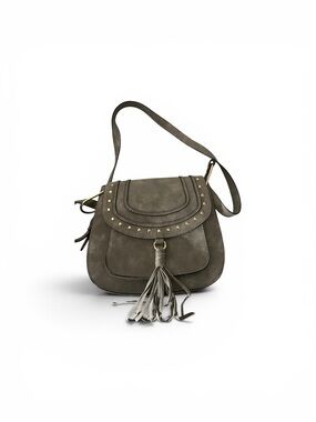 Gray Suede Crossbody Bag with Front Pocket